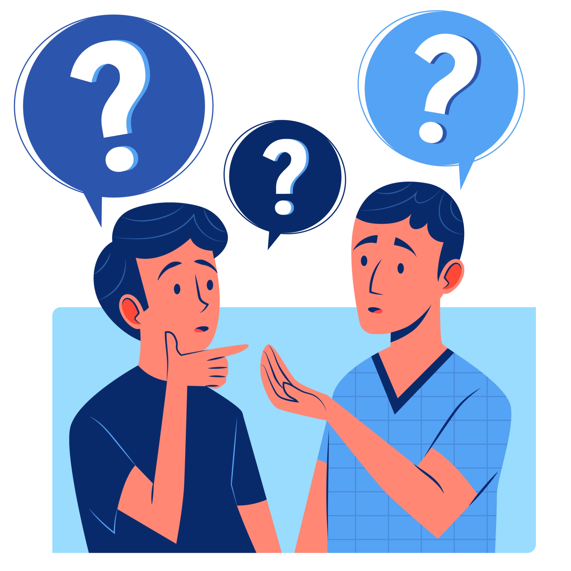 Ilustração de pessoas com dúvidas